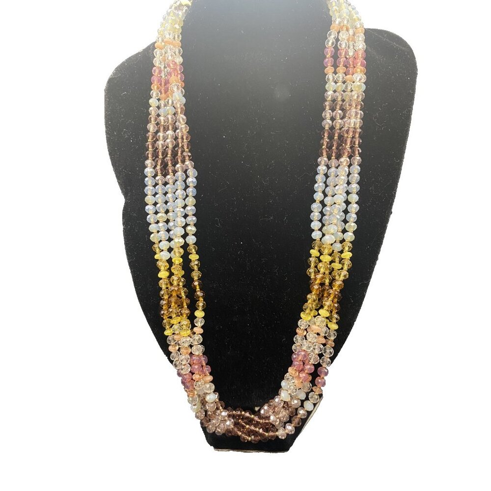 Multicolor Ombre Necklace Sparkling AB Faceted Crystal 5 Strand Gold Tone Slide